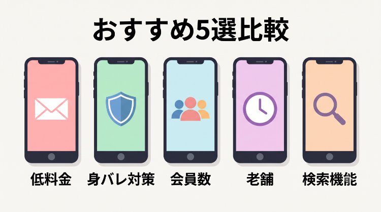 やれるアプリおすすめ5選の特徴を比較するイメージ図